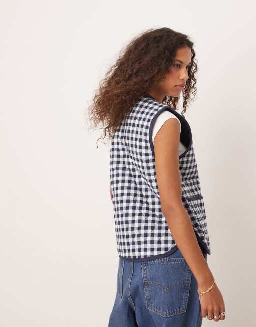 Free People claudine quilted gingham vest in navy, 4 of 4