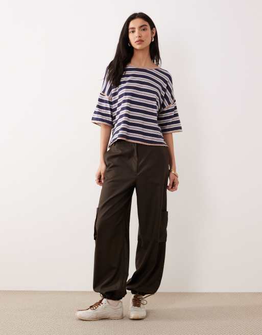 Free People clean crop rugby tee in navy combo, 3 of 4