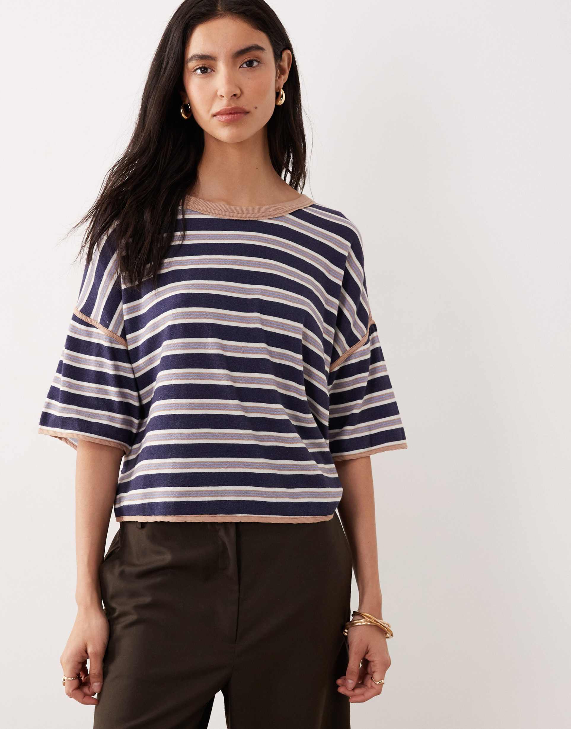 free people clean crop rugby tee in navy combo
