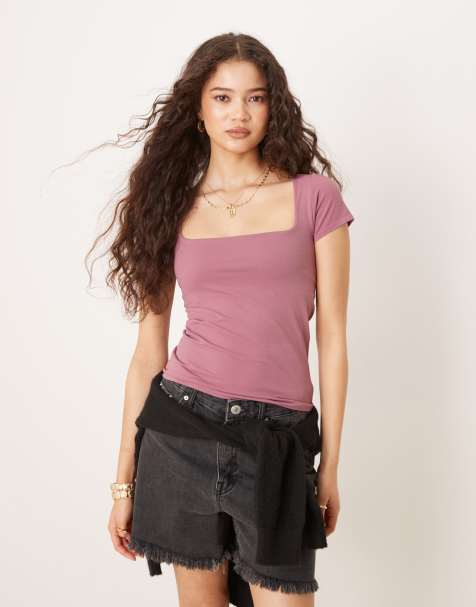 Free People clean lines baby T-shirt in wine - view 1