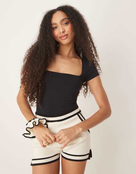 Free People clean lines square neck baby tshirt in black - view 1