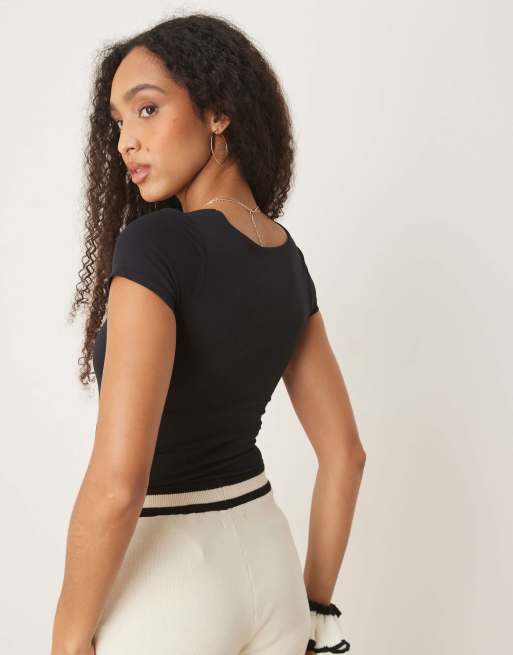 Free People clean lines square neck baby tshirt in black, 2 of 4