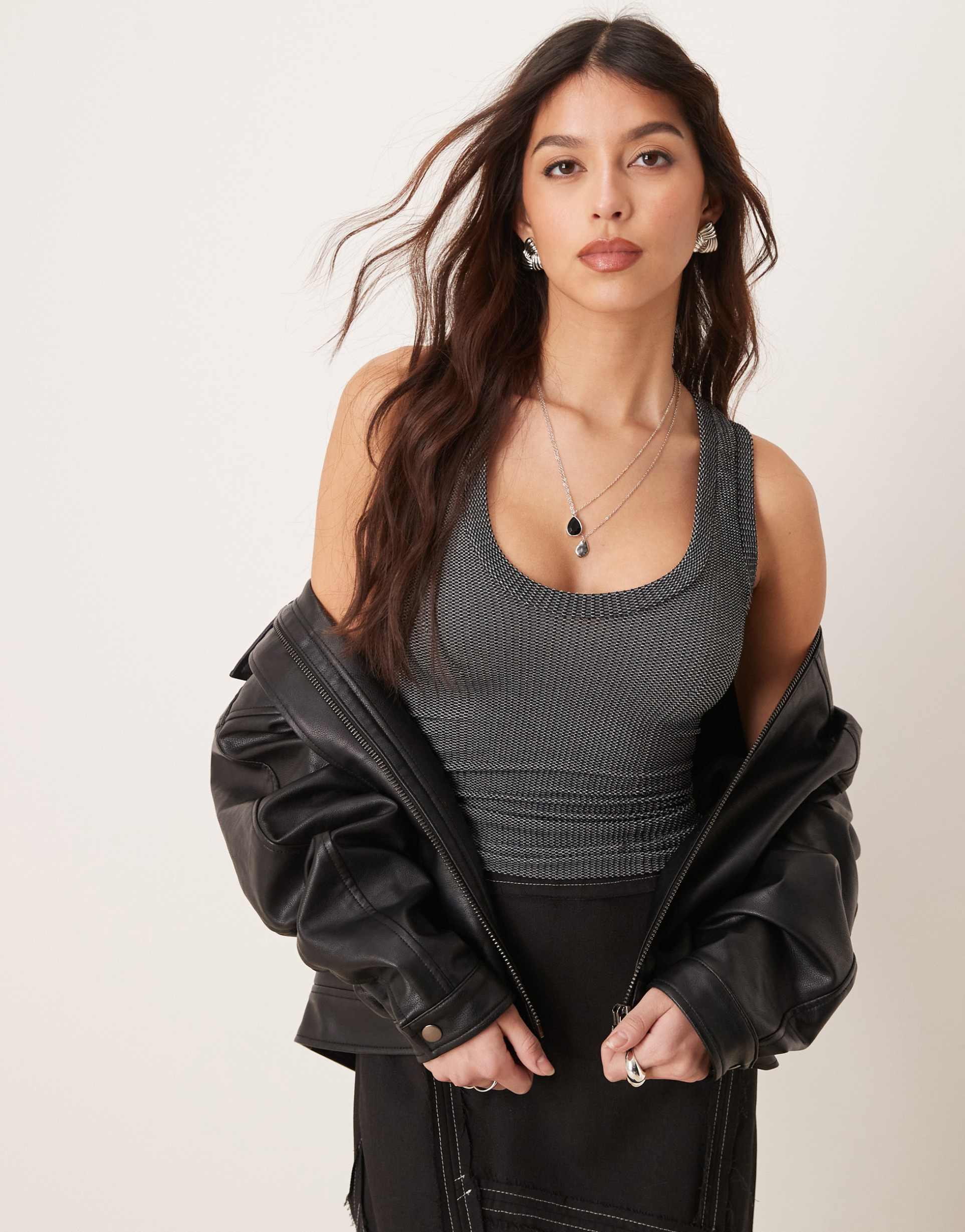 free people clean slate ribbed tank top in black