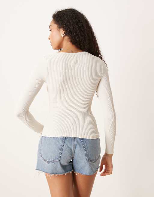 Free People clean slate scoop neck long sleeve top in ecru, 4 of 4