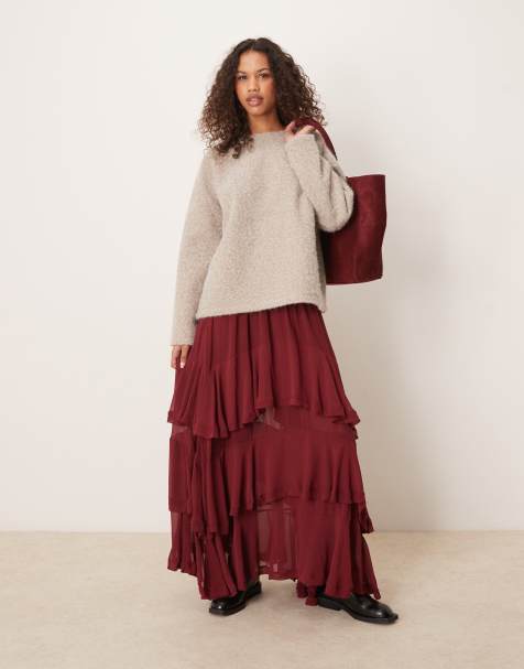 Free People clementine tiered maxi skirt in wine - view 1
