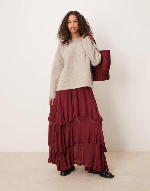 Free People Clementine tiered maxi skirt in wine