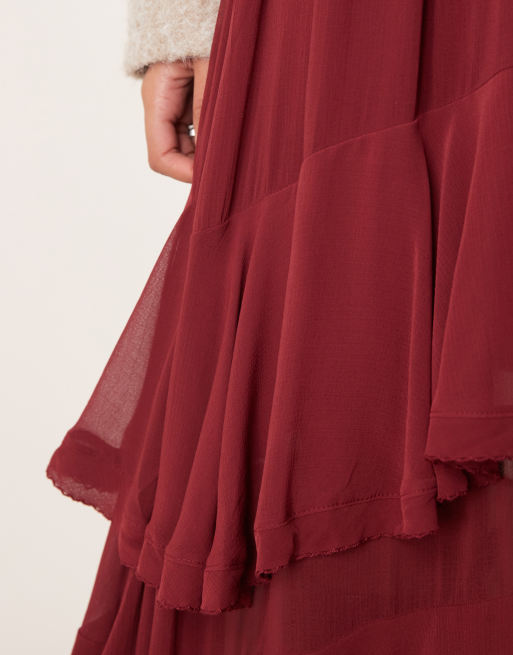 Free People clementine tiered maxi skirt in wine
