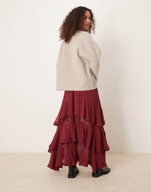 Free People clementine tiered maxi skirt in wine