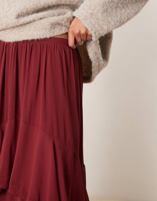 Free People clementine tiered maxi skirt in wine