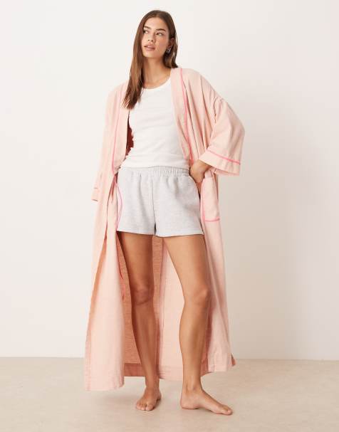 Free People Close to Home flannel robe in peach - view 1