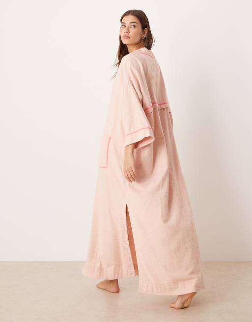 Free People Close to Home flannel robe in peach, 2 of 4