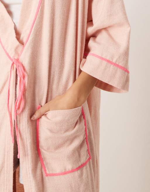 Free People Close to Home flannel robe in peach, 3 of 4
