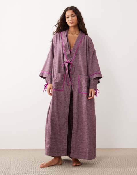 Free People close to home flannel robe in purple - view 1