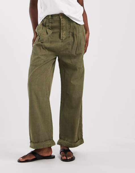 Free People Clover low rise cargo style trouser in khaki - view 1
