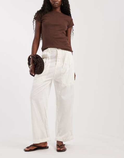 Free People Clover low rise cargo style trouser in white - view 1