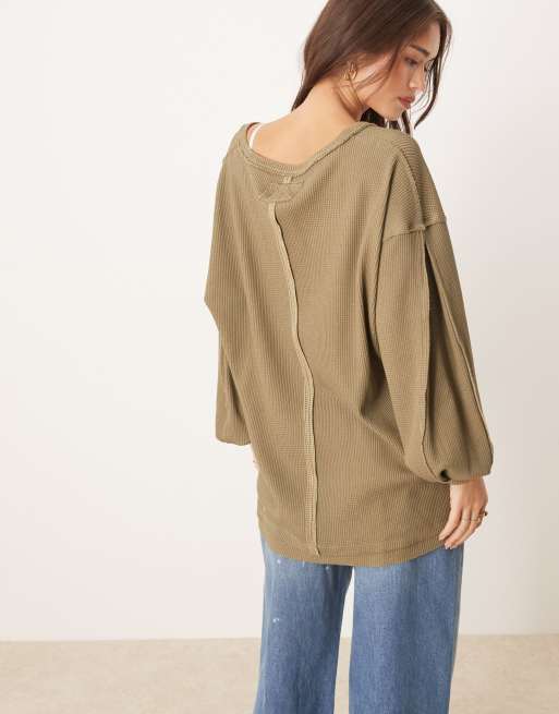 Free People – Coast Thermal – Langärmliges Sweatshirt in Olivgrün, 4 von 4