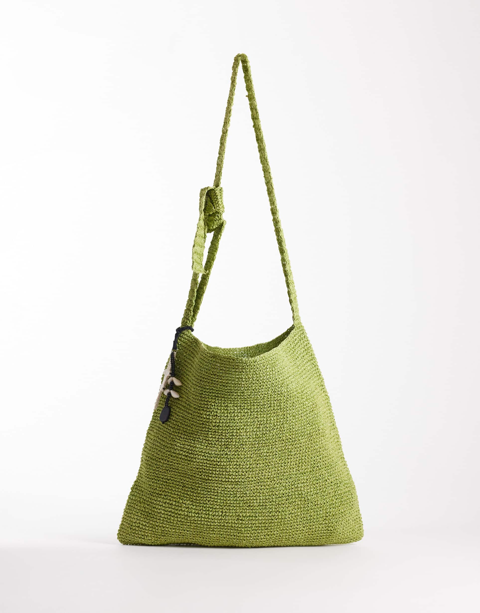 free people coastal crush straw tote bag in matcha green