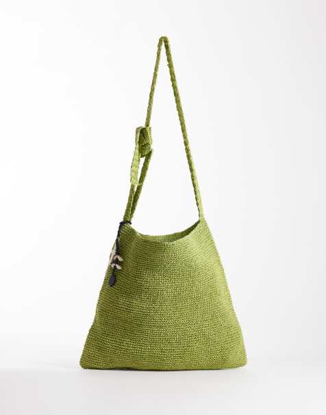 Free People coastal crush straw tote bag in matcha green - view 1