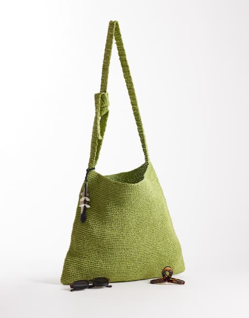 Free People coastal crush straw tote bag in matcha green, 2 of 4