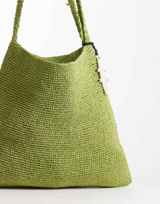 Free People coastal crush straw tote bag in matcha green, 4 of 4