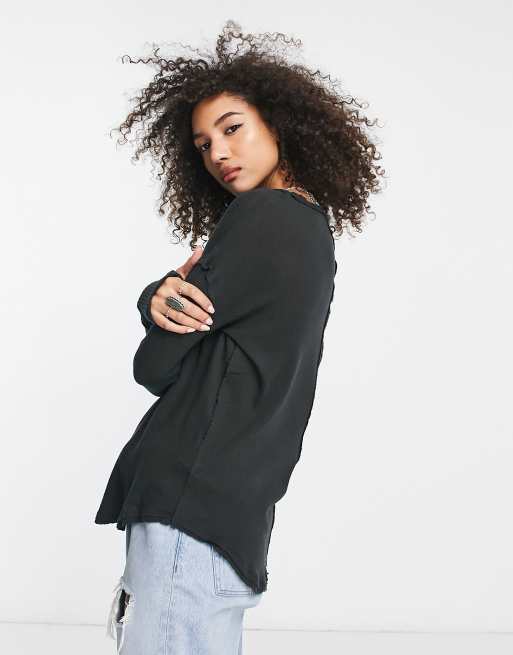 Free People Colby long sleeve jersey top in black