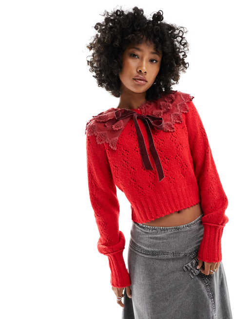 Red on sale lace jumper