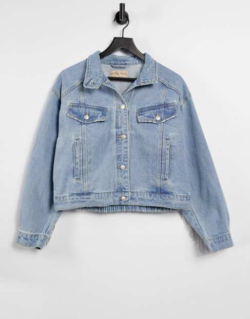 Free People Comet fringed denim bomber jacket in blue | ASOS