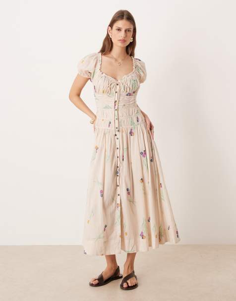 Free People - Complete Me - Midikjole med knapper og multifarvet print - view 1