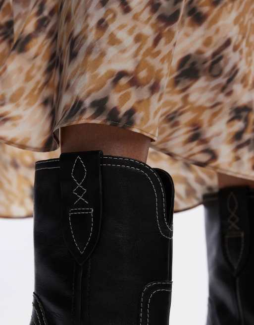 Free People contrast stitch leather western boots in black, 2 of 4