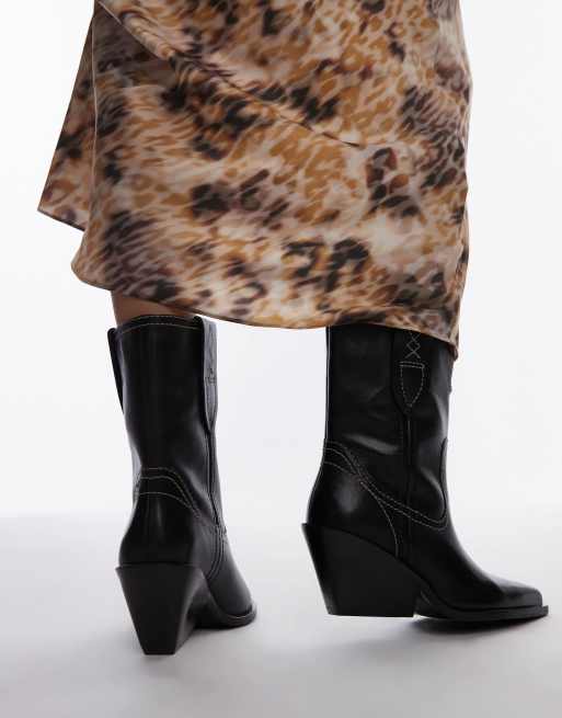 Free People contrast stitch leather western boots in black, 4 of 4