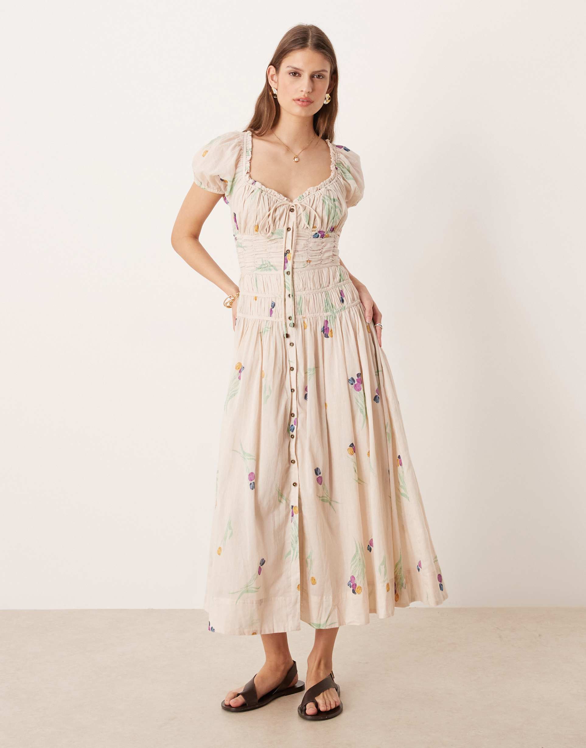 free people coplete me button down midi dress in tea combo