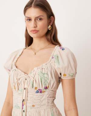 Free People coplete me button down midi dress in tea combo