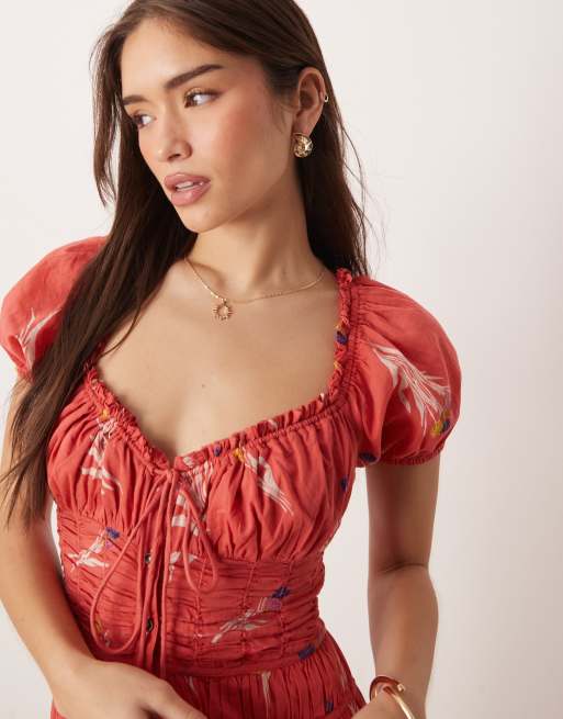 Free People - Coplete Me - Midi jurk met knoopsluiting in koraalkleur, 3 van 4