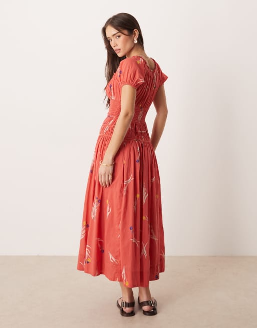 Free People - Coplete Me - Midi jurk met knoopsluiting in koraalkleur, 4 van 4
