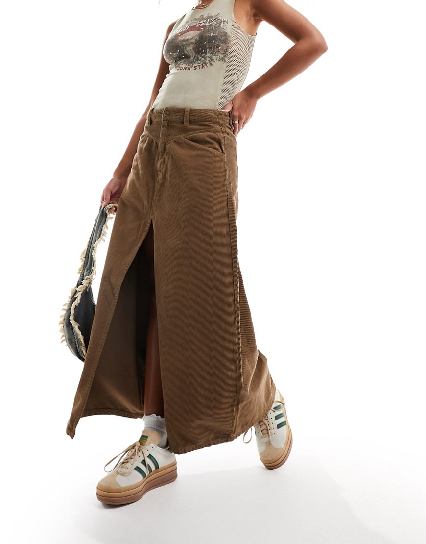 Free People Come As You Are Cord Maxi Skirt In Brown
