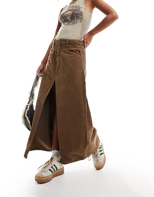 Free People cord midaxi skirt in chocolate | ASOS