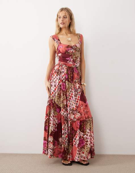 Free People corset style drop waist maxi dress in strawberry floral - view 1