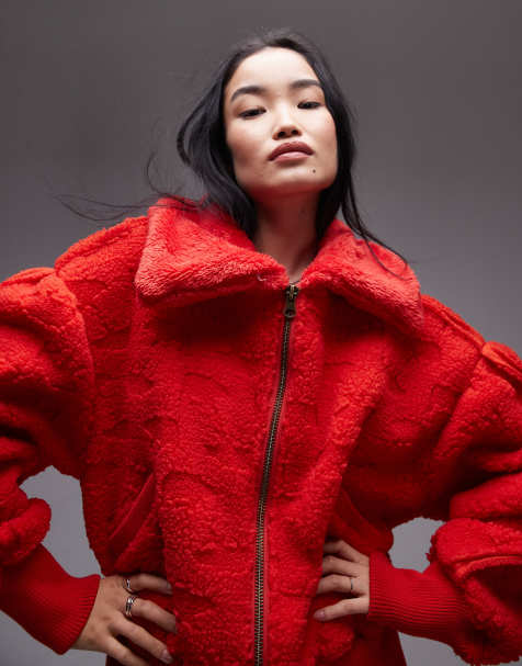 Free People cosy oversized fleece cardigan in red - view 1