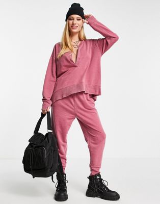 Free People Cozy Cool Girl lounge set in red