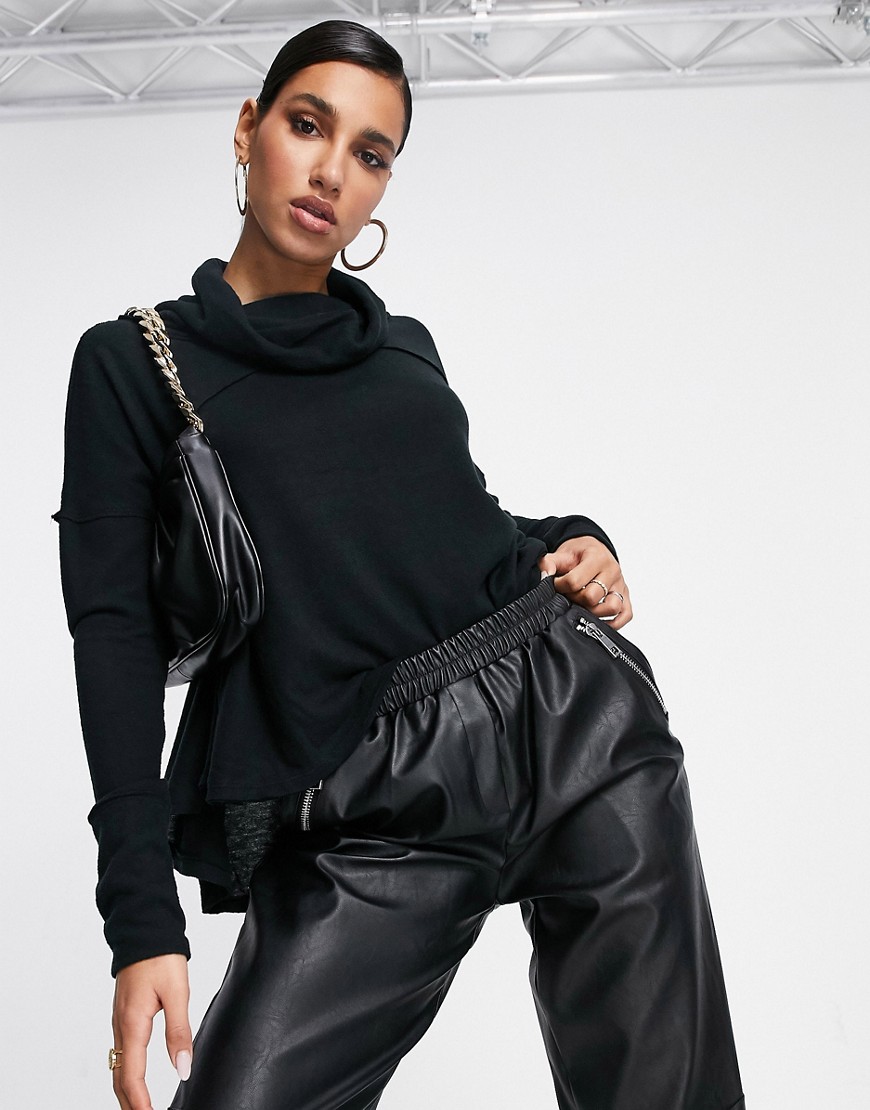 Free People Cozy time funnel neck top-Black