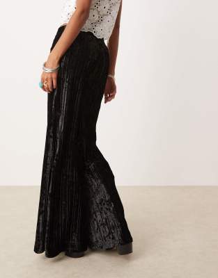 Free People crinkle velvet pleated wide leg pants in black | ASOS