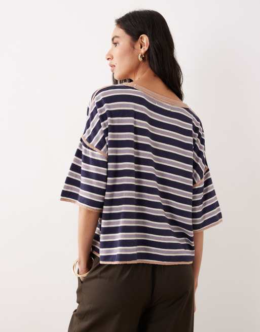 Free People - Cropped gestreept rugbyshirt in marineblauwe combo, 4 van 4