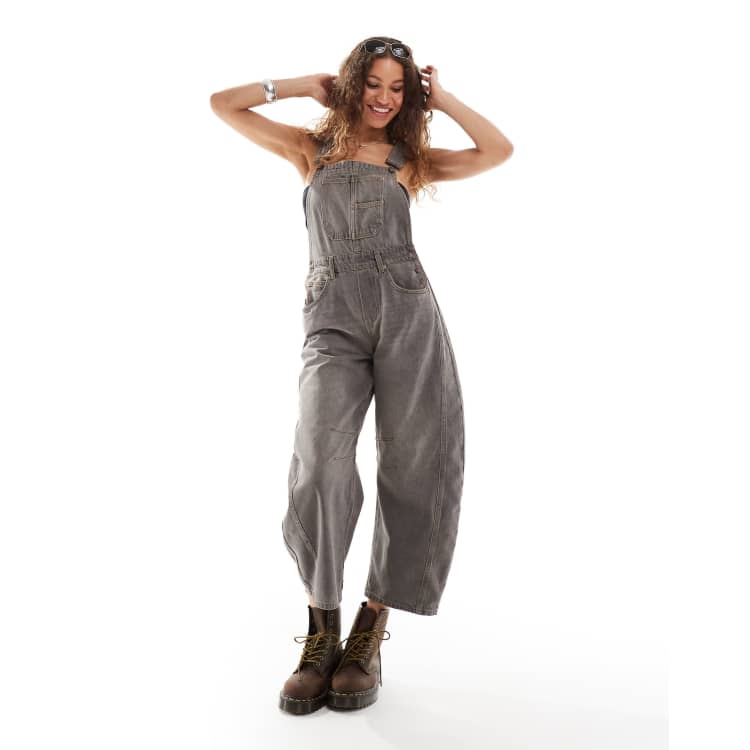 Free People cropped leg overalls in gray | ASOS