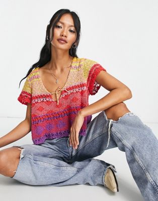 Free People cropped loose fit sweater tee in multi - ASOS Price Checker