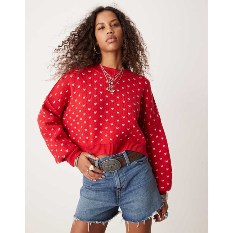 Free People cropped pattern jumper in red ASOS