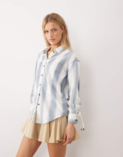 Free People crossroads oversized button down stripe shirt in midnight combo - view 1