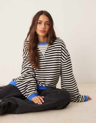 cuff detail striped crew neck in multi