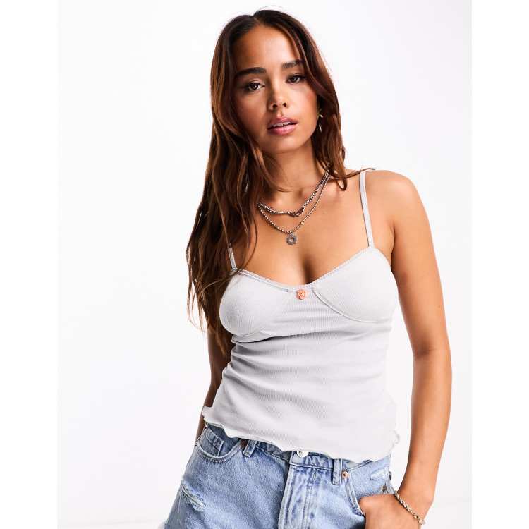 Free People cup detail rosette camisole top in light gray