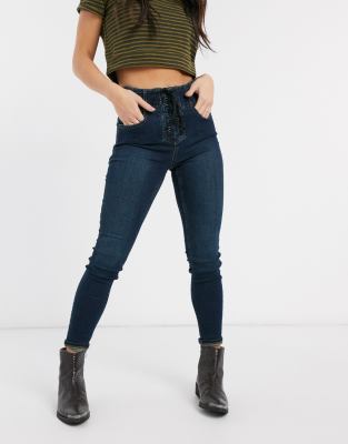 high waisted tie up jeans