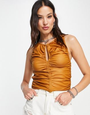Free People cut-out detail tank top in ginger - ASOS Price Checker